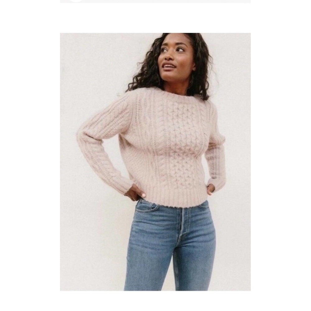 Jenni Kayne Cream Cable Knit Boatneck Sweater in Blush Women Size XS Alpaca Wool